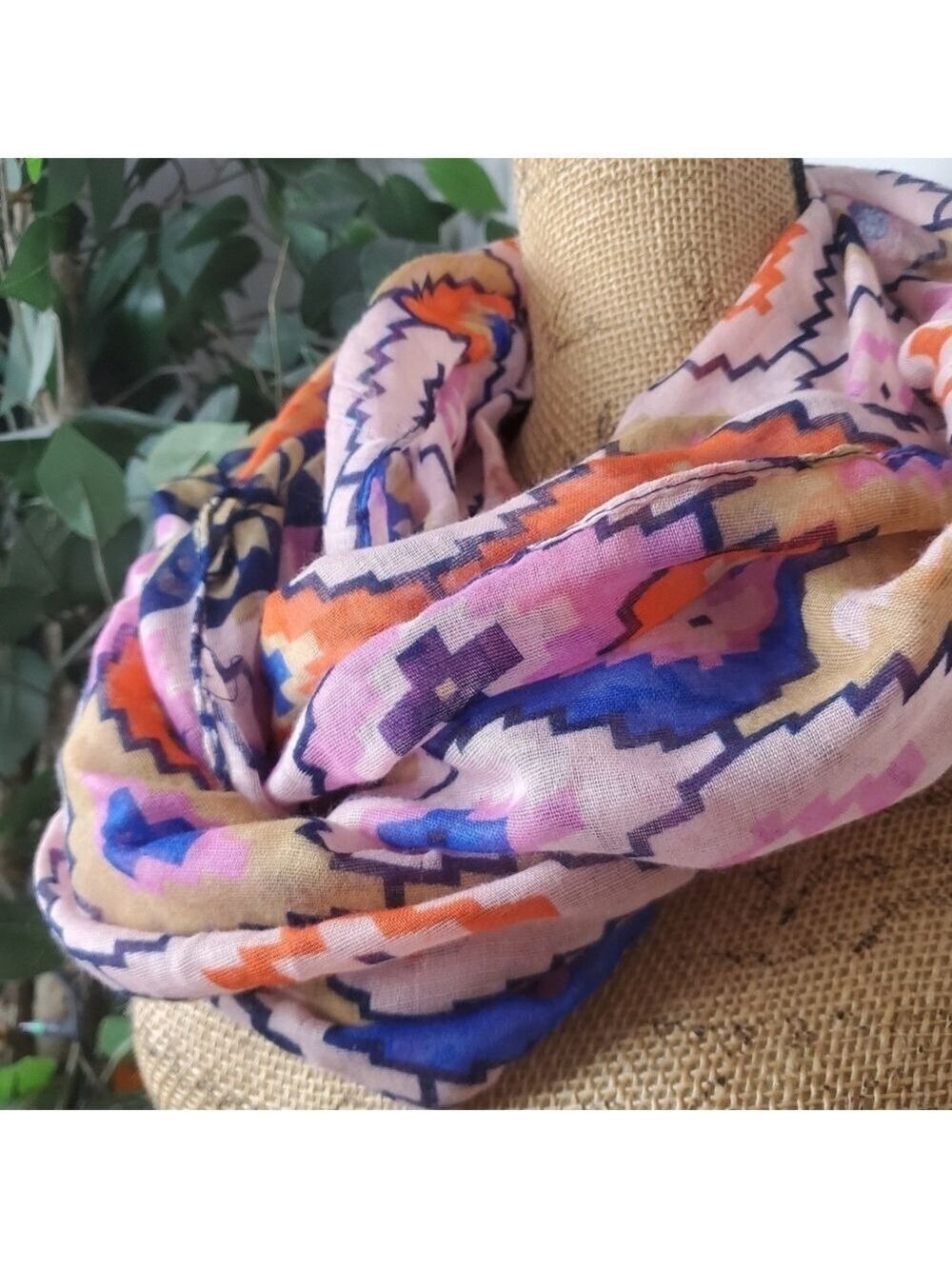 Geometric Pattern Infinity Scarf Colorful Sheer - Picture 2 of 6